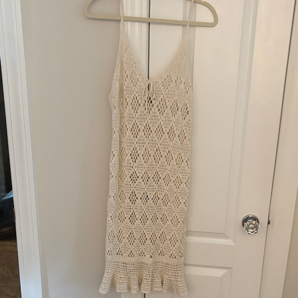 aerie Crochet Knit Swim Coverup in Cream